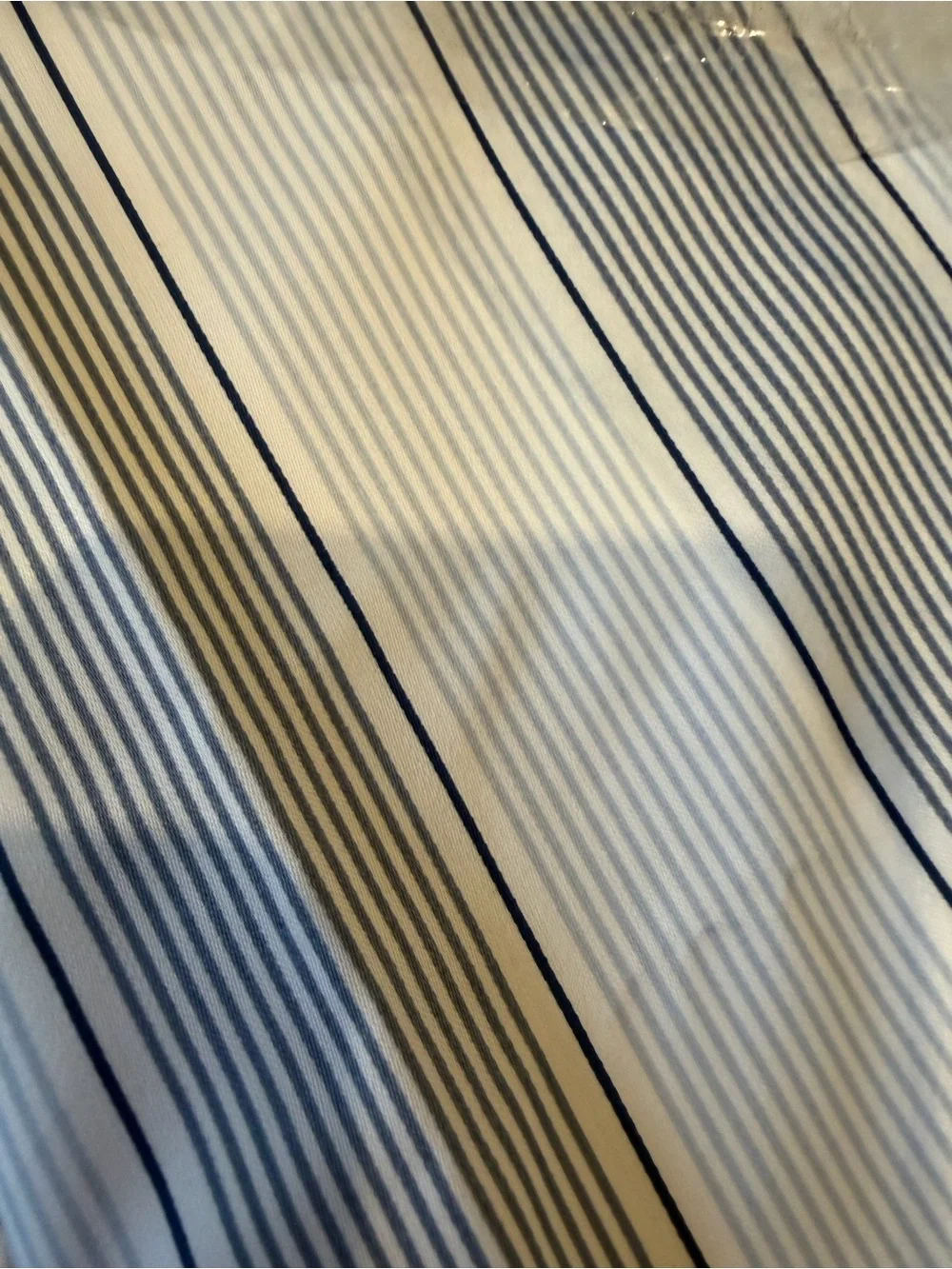 Brooklinen Luxe Sateen Threaded Stripe Duvet Cover in Storm Blue and White